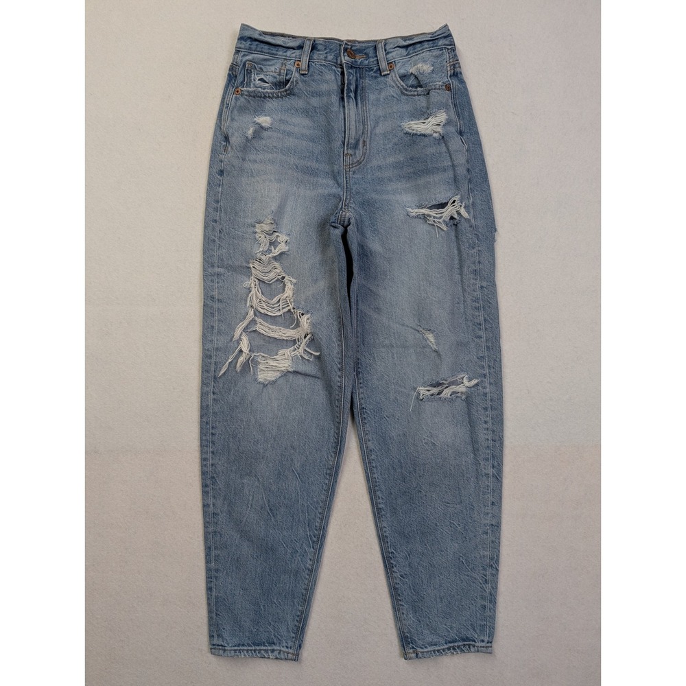 American Eagle Womens Relaxed Mom Jean 00 Distressed High Rise Light‎ Wash Denim